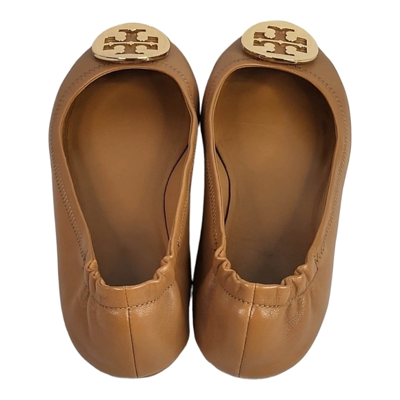 Tory Burch Minnie Royal Tan Leather Travel Ballet Flats Size 8M - Picture 3 of 13